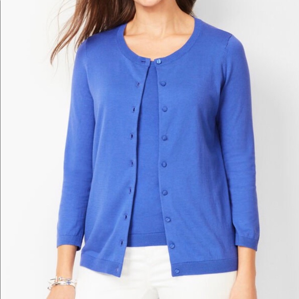 Talbots Charming Cardigan-3/4 Sleeve-Bright Blue-P